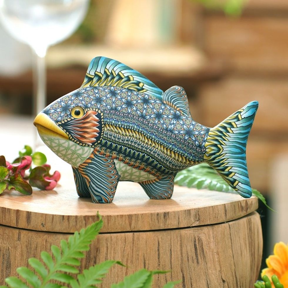 Handcrafted Polymer Clay Fish Sculpture 5.75 Inch 'Bali Fish'