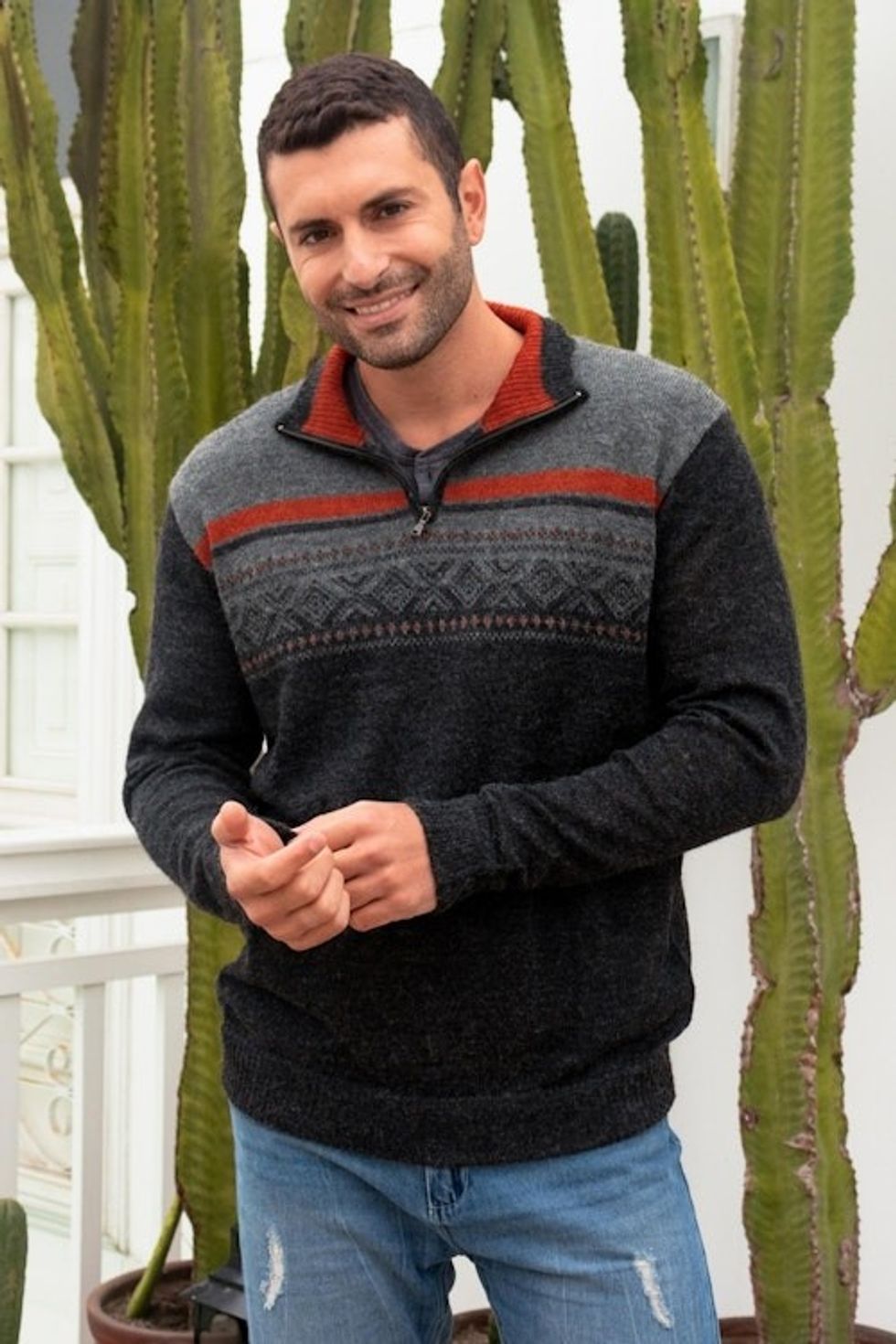Men's Grey 100 Alpaca Pullover from Peru 'Winter Traveler'