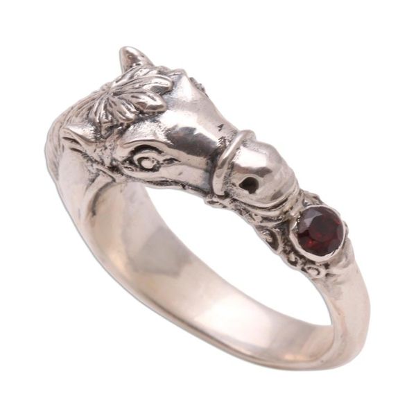 Alternate image for Mens Garnet And Sterling Silver Ring Spirited Horse