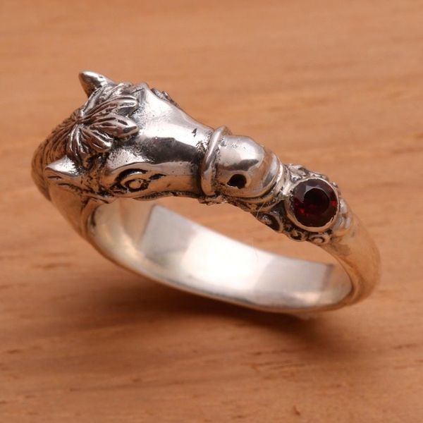 Alternate image for Mens Garnet And Sterling Silver Ring Spirited Horse
