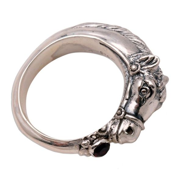 Alternate image for Mens Garnet And Sterling Silver Ring Spirited Horse