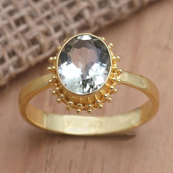 Alternate image for Oval Prasiolite Cocktail Ring in 18k Gold Plated 925 Silver Wintry Green