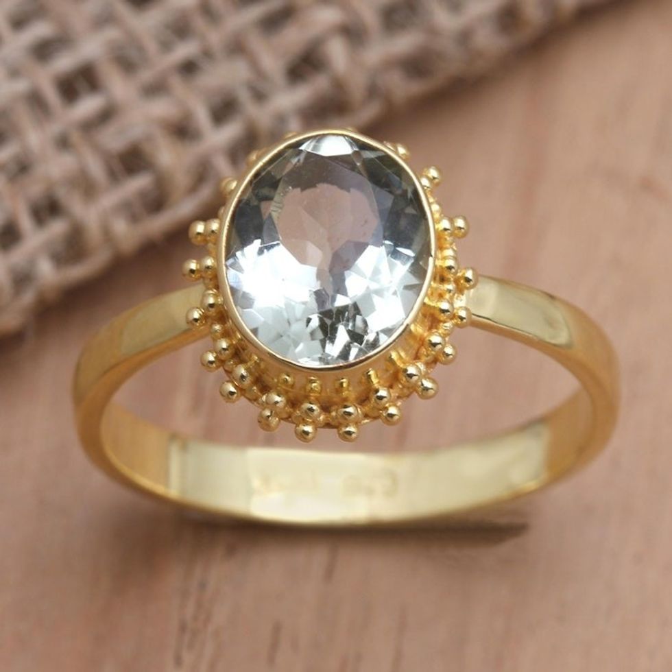 Oval Prasiolite Cocktail Ring in 18k Gold Plated 925 Silver 'Wintry Green'