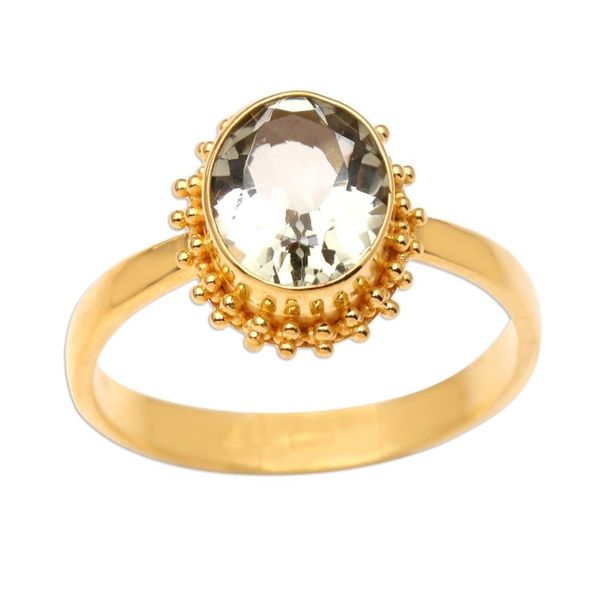 Alternate image for Oval Prasiolite Cocktail Ring in 18k Gold Plated 925 Silver Wintry Green