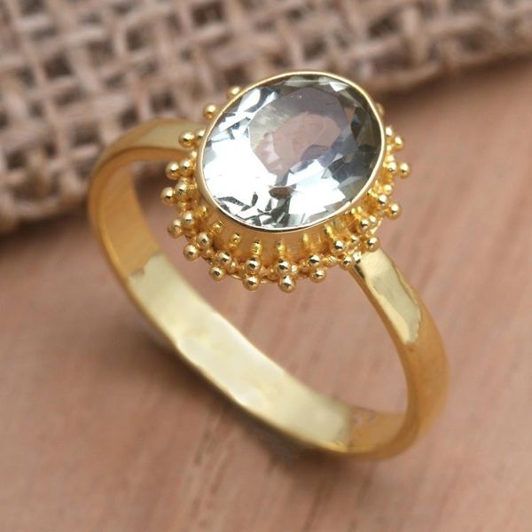 Alternate image for Oval Prasiolite Cocktail Ring in 18k Gold Plated 925 Silver Wintry Green