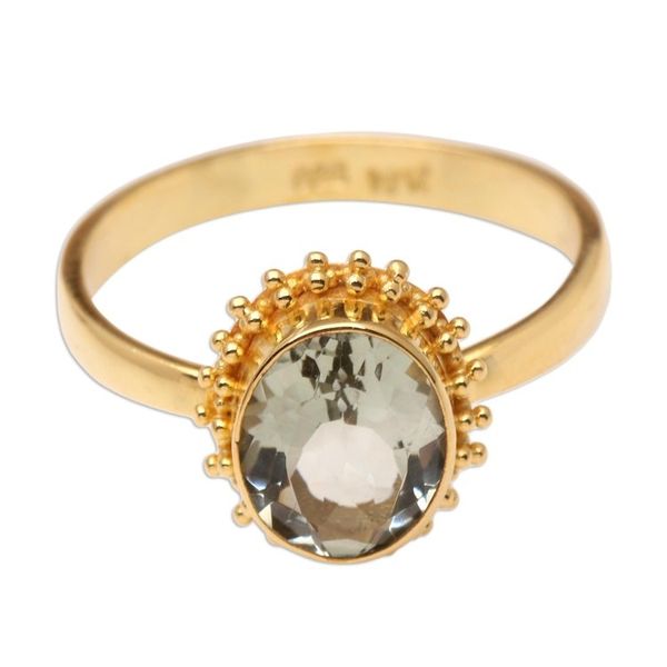 Alternate image for Oval Prasiolite Cocktail Ring in 18k Gold Plated 925 Silver Wintry Green
