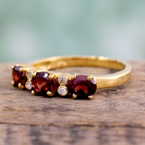 Alternate image for Gold vermeil garnet three-stone ring Ode
