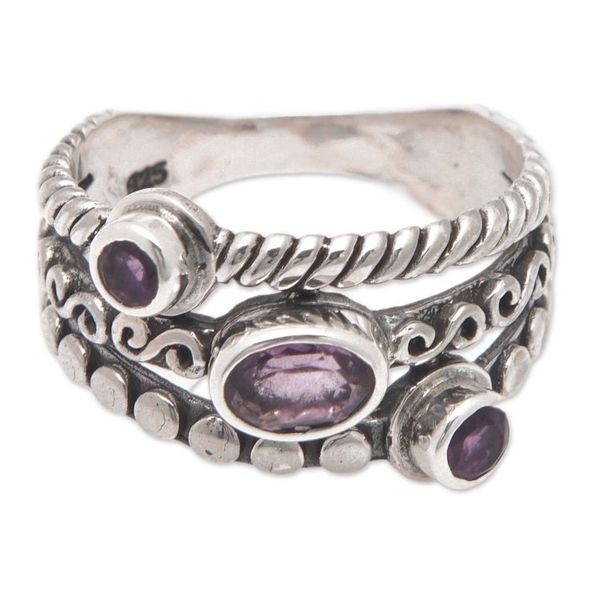 Alternate image for Sterling Silver Cocktail Ring with Three Amethyst Stones Heavenly Trio