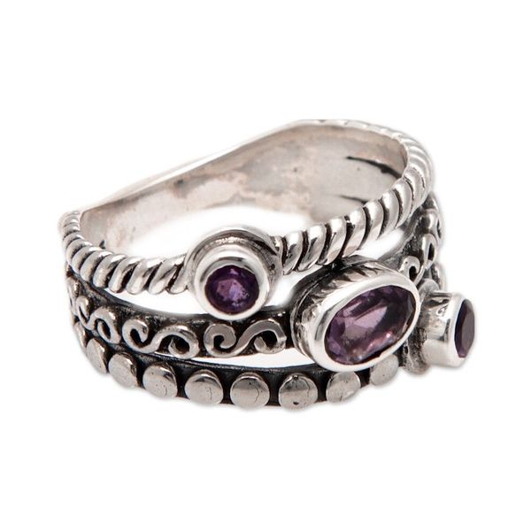Alternate image for Sterling Silver Cocktail Ring with Three Amethyst Stones Heavenly Trio
