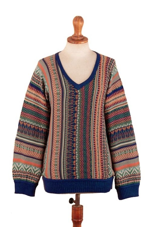 Alternate image for Geometric-Themed Knit Baby Alpaca Blend Pullover Sweater Earthy Threads
