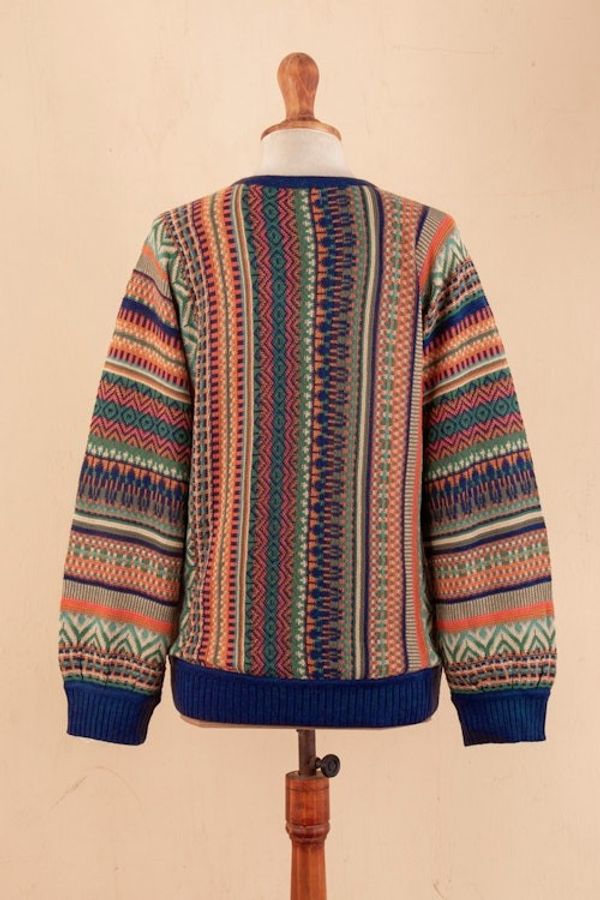 Alternate image for Geometric-Themed Knit Baby Alpaca Blend Pullover Sweater Earthy Threads
