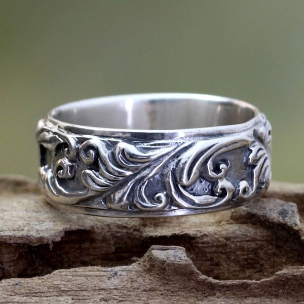 Alternate image for Leaf and Tree Sterling Silver Band Ring Flourishing Foliage