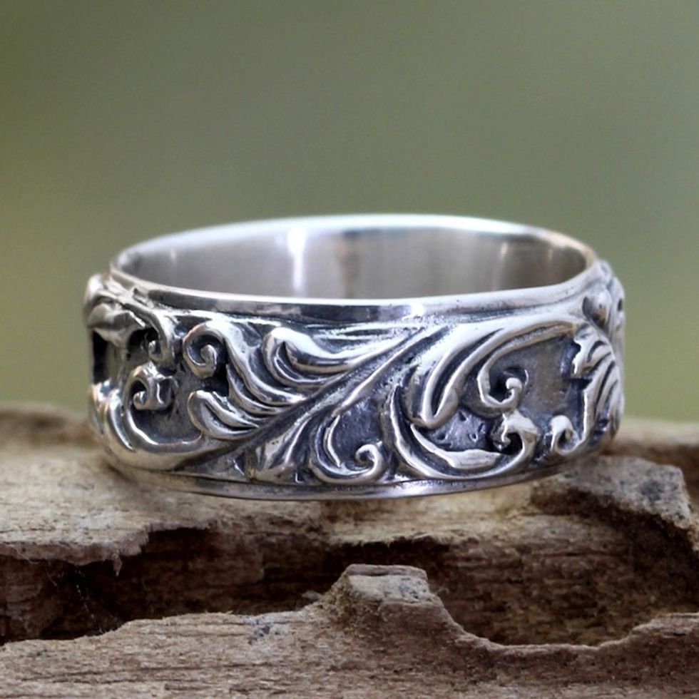 Leaf and Tree Sterling Silver Band Ring 'Flourishing Foliage'