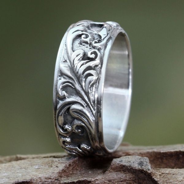 Alternate image for Leaf and Tree Sterling Silver Band Ring Flourishing Foliage
