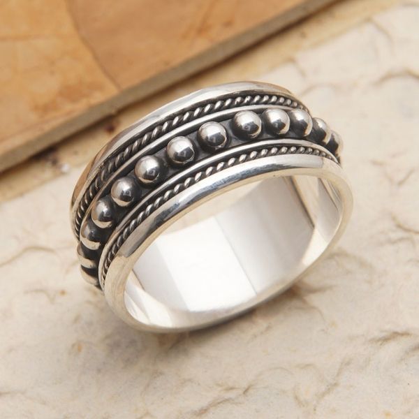 Alternate image for Dot-Patterned Classic Sterling Silver Spinner Ring from Bali Memory Beads