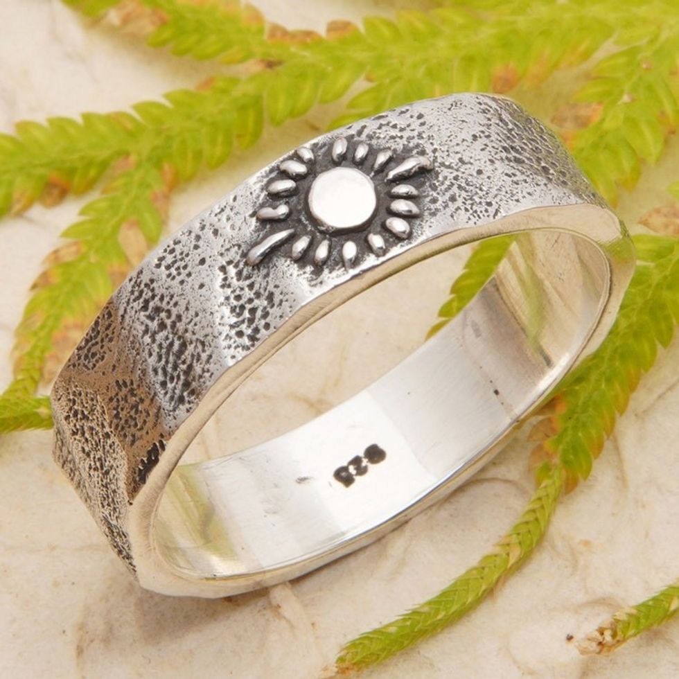Sun-Themed Sterling Silver Band Ring in a Polished Finish 'Sun Direction'