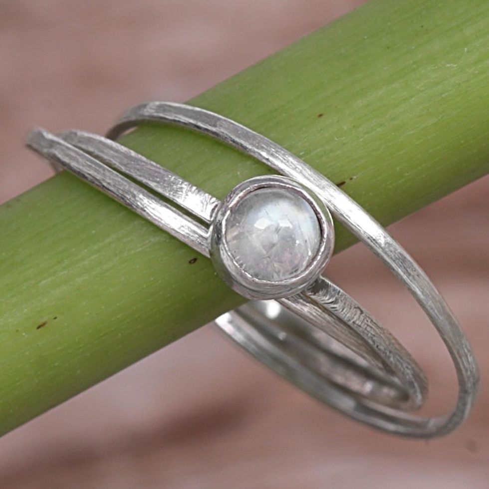 Rainbow Moonstone and Sterling Silver Solitaire Ring 'Magical Force'