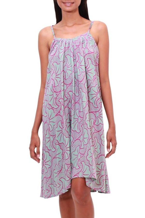 Alternate image for Batik Rayon Sundress in Green and Magenta from Bali Gingko Leaf