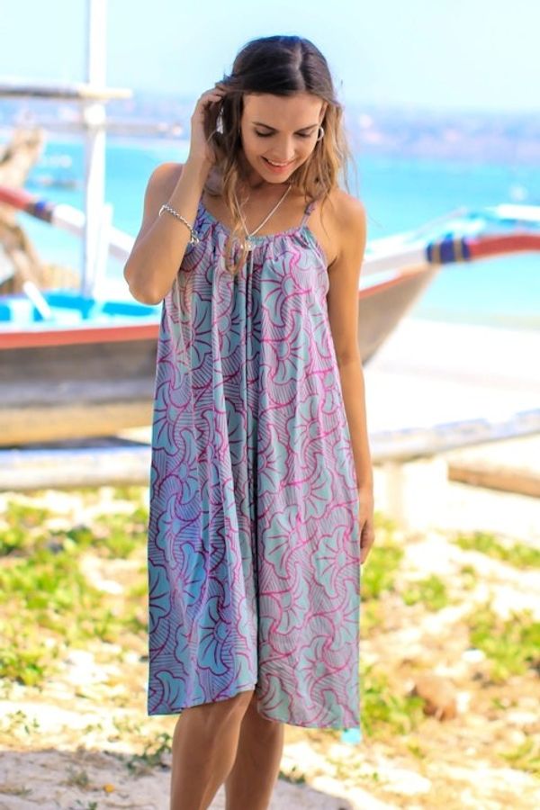 Alternate image for Batik Rayon Sundress in Green and Magenta from Bali Gingko Leaf