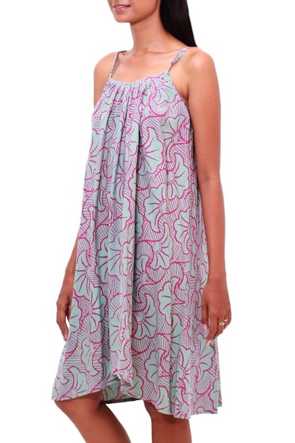 Alternate image for Batik Rayon Sundress in Green and Magenta from Bali Gingko Leaf