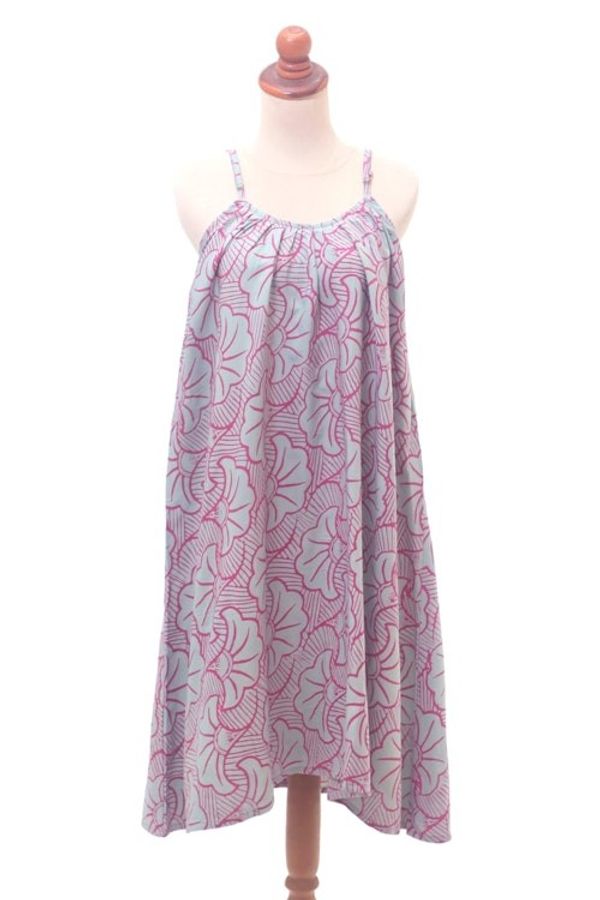 Alternate image for Batik Rayon Sundress in Green and Magenta from Bali Gingko Leaf