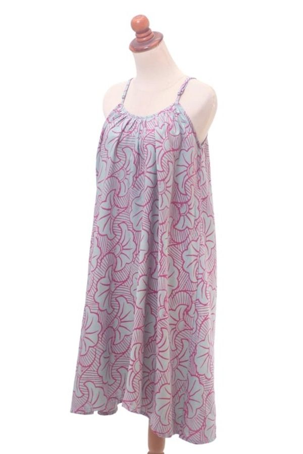 Alternate image for Batik Rayon Sundress in Green and Magenta from Bali Gingko Leaf