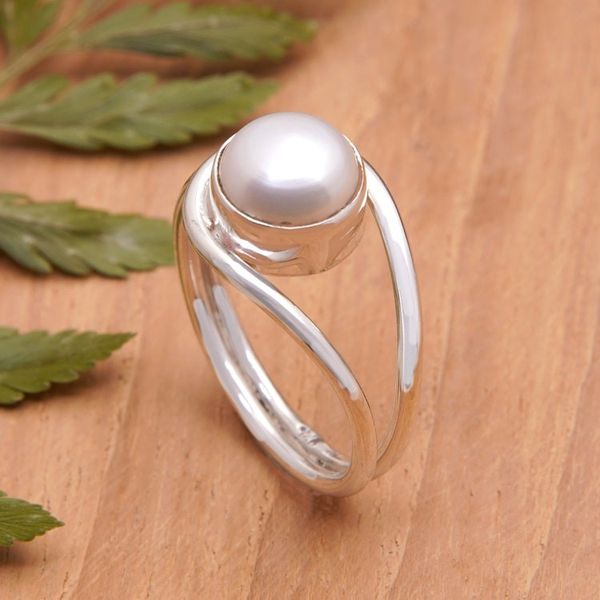 Alternate image for Modern Cocktail Ring with a White Cultured Pearl Sophisticated Waves