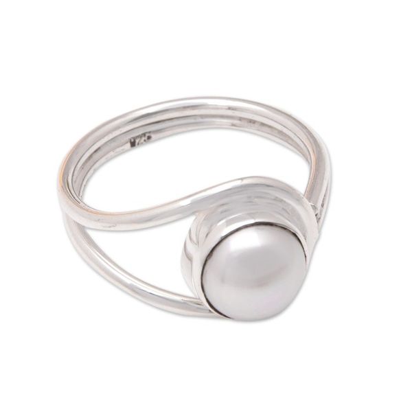 Alternate image for Modern Cocktail Ring with a White Cultured Pearl Sophisticated Waves