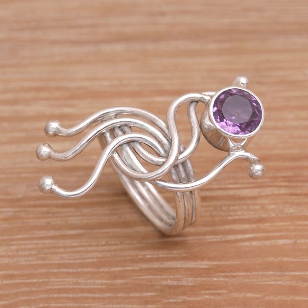Amethyst Cocktail Ring with Sterling Silver 'Sea Dragon'
