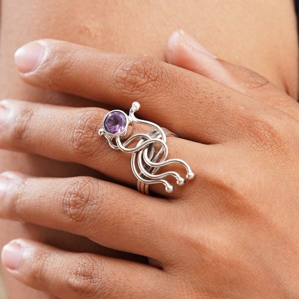 Alternate image for Amethyst Cocktail Ring with Sterling Silver Sea Dragon