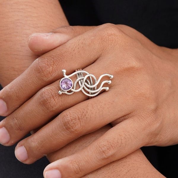 Alternate image for Amethyst Cocktail Ring with Sterling Silver Sea Dragon