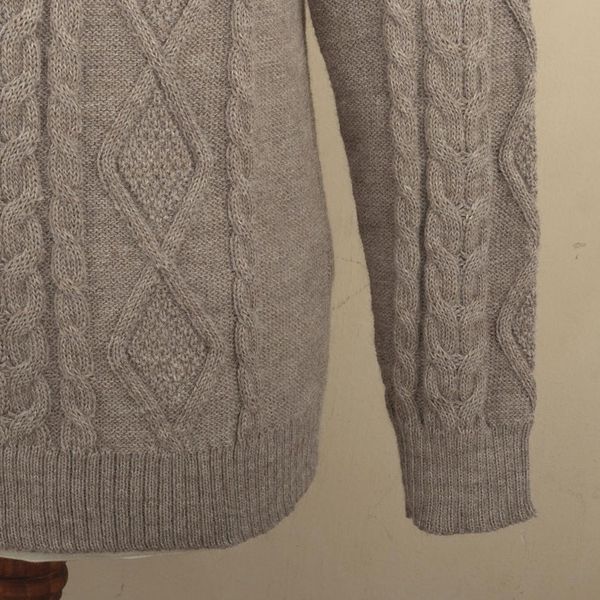 Alternate image for Mens Mushroom Brown 100 Alpaca Cable Knit Pullover Sweater Mushroom Brown Geometry