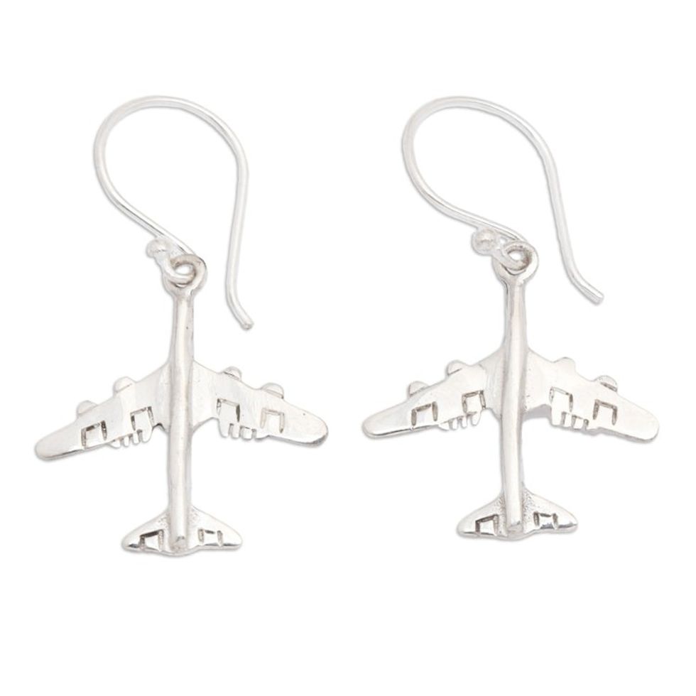 Airplane-Shaped Sterling Silver Dangle Earrings from Bali 'Glorious Flight'