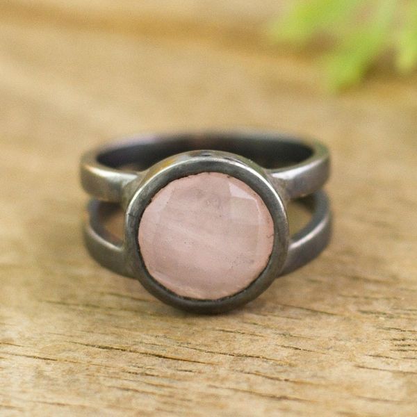 Alternate image for Oxidized Rose Quartz Ring from Peru Soft Circle