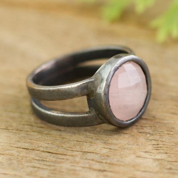 Alternate image for Oxidized Rose Quartz Ring from Peru Soft Circle