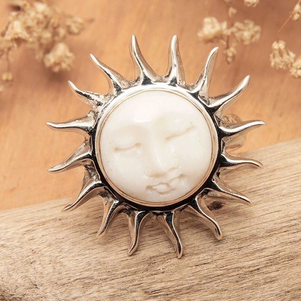 Alternate image for Folk Art Sun-Themed Sterling Silver Cocktail Ring from Bali Jubilant Sunlight