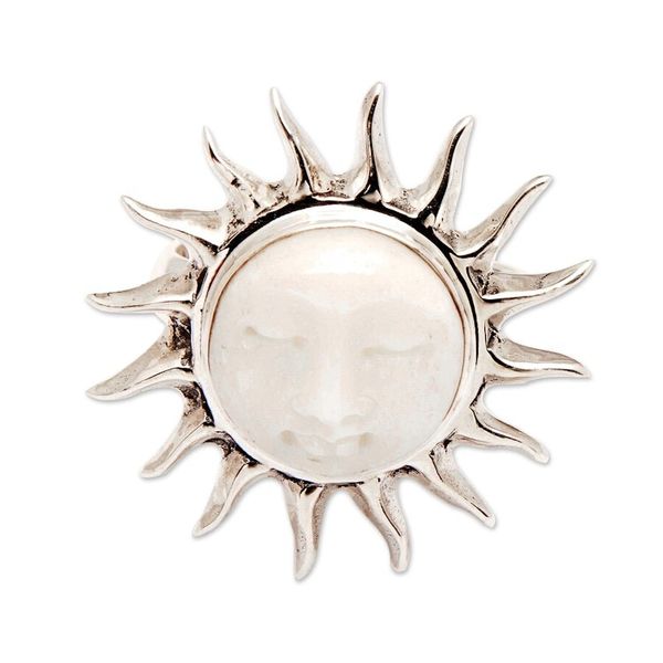 Alternate image for Folk Art Sun-Themed Sterling Silver Cocktail Ring from Bali Jubilant Sunlight