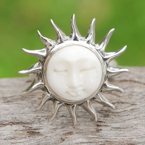 Alternate image for Folk Art Sun-Themed Sterling Silver Cocktail Ring from Bali Jubilant Sunlight