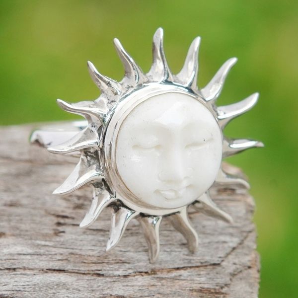 Alternate image for Folk Art Sun-Themed Sterling Silver Cocktail Ring from Bali Jubilant Sunlight
