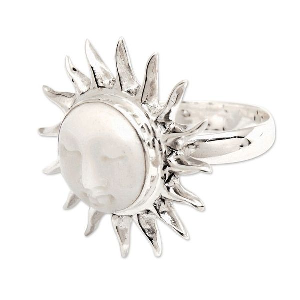 Alternate image for Folk Art Sun-Themed Sterling Silver Cocktail Ring from Bali Jubilant Sunlight