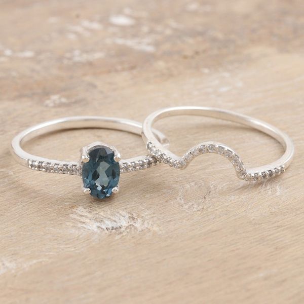 Alternate image for One-Carat London Blue Topaz Stacking Rings Set of 2 Loyalty Diadem