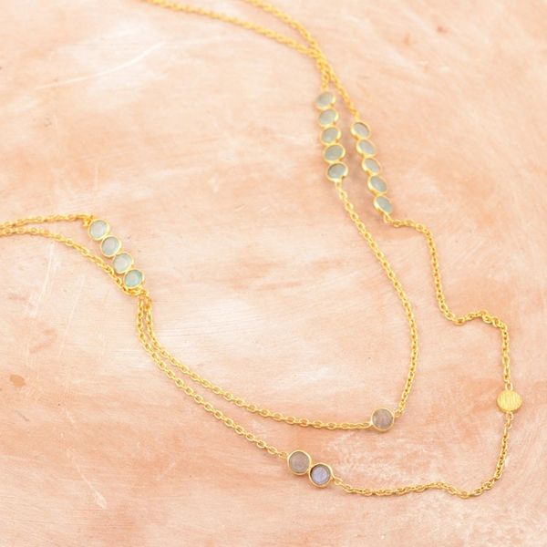 Alternate image for Gold-Plated Labradorite and Chalcedony Station Necklace Outer Planet