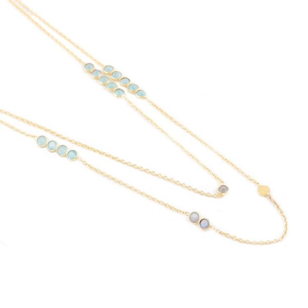 Alternate image for Gold-Plated Labradorite and Chalcedony Station Necklace Outer Planet