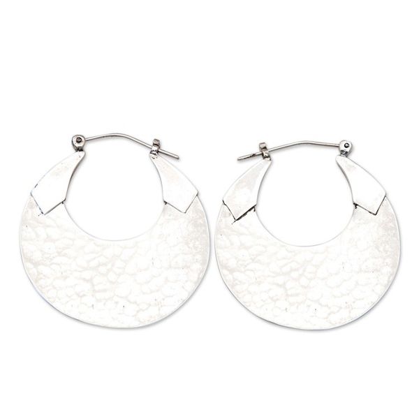 Alternate image for Moon-Shaped Sterling Silver Hammered Hoop Earrings Divine Reflections
