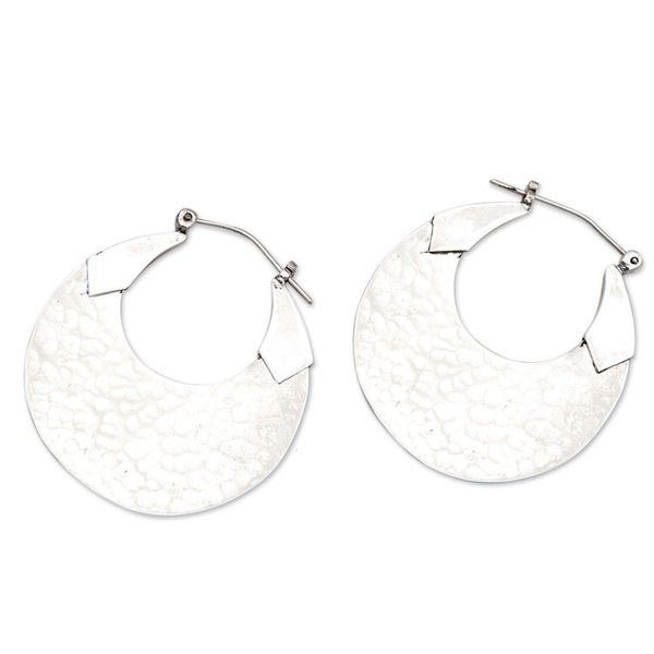 Alternate image for Moon-Shaped Sterling Silver Hammered Hoop Earrings Divine Reflections