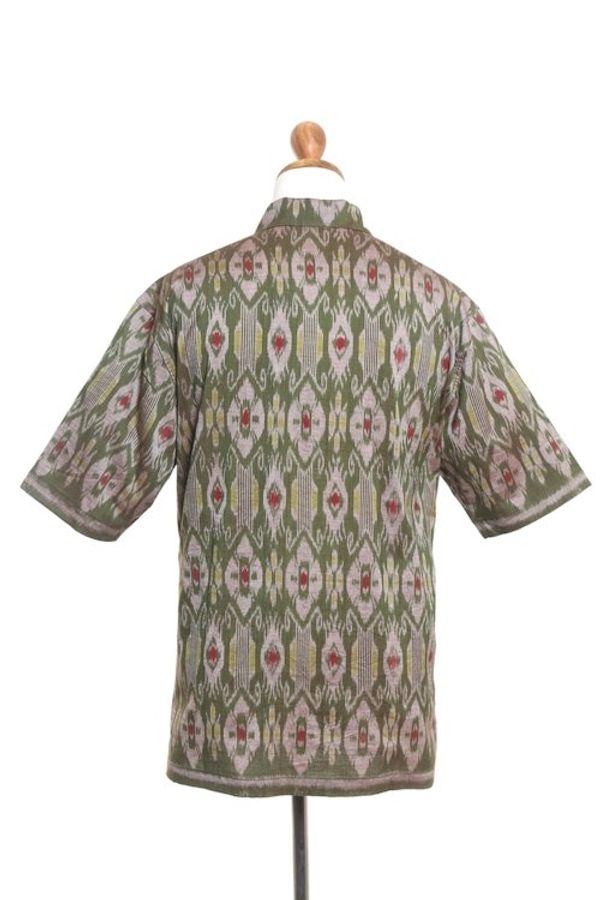 Alternate image for Hand Woven Mens Short Sleeved Cotton Shirt Green Summer