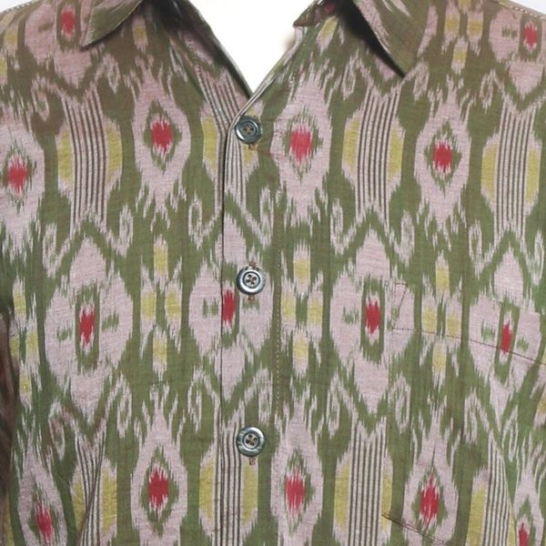 Alternate image for Hand Woven Mens Short Sleeved Cotton Shirt Green Summer