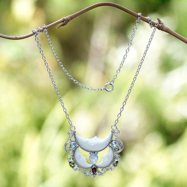 Alternate image for Multi-Gemstone Moon-Themed Pendant Necklace from Bali Lunar Glory