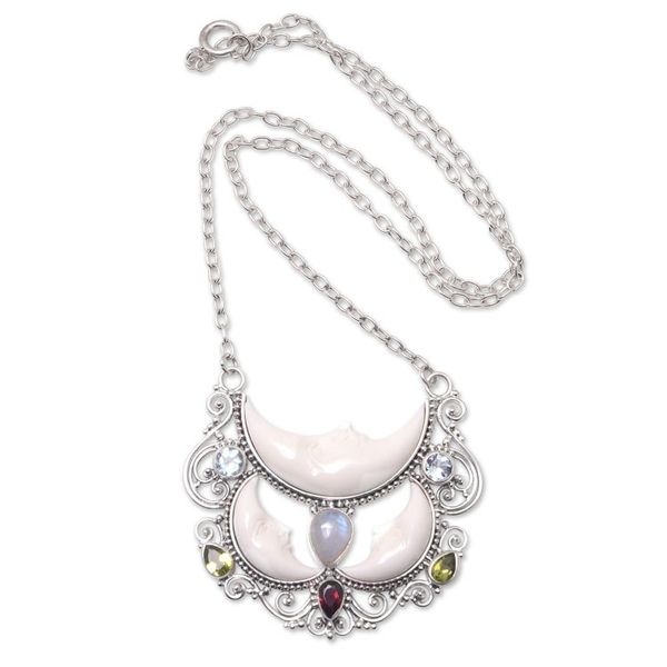 Alternate image for Multi-Gemstone Moon-Themed Pendant Necklace from Bali Lunar Glory