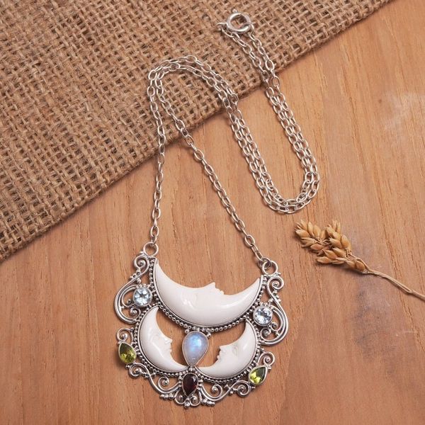 Alternate image for Multi-Gemstone Moon-Themed Pendant Necklace from Bali Lunar Glory